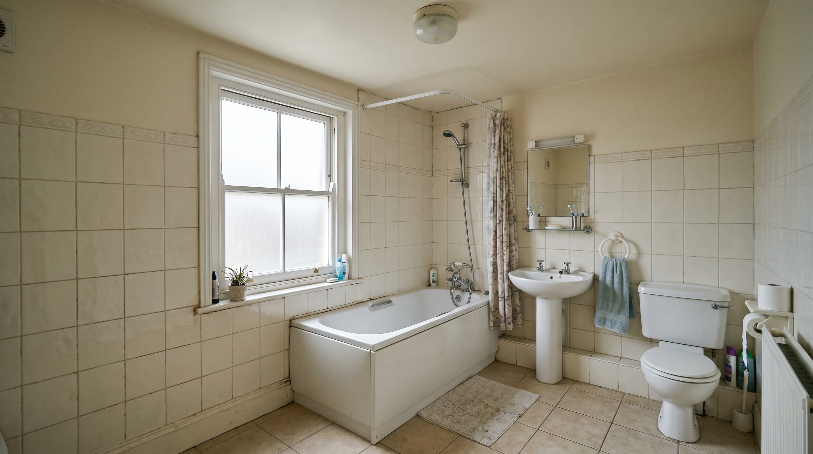 Before: original dated bathroom in a Kensington townhouse prior to luxury renovation by ERCO Home Improvements